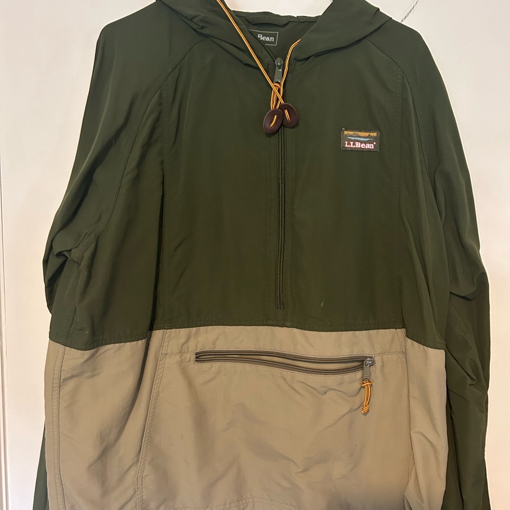 L.L. Bean Green and Tan Anorak Pullover Jacket